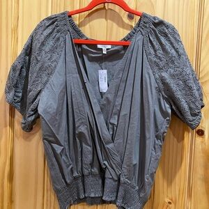 Maurices Olive Green Wrap Blouse with Puff Sleeves